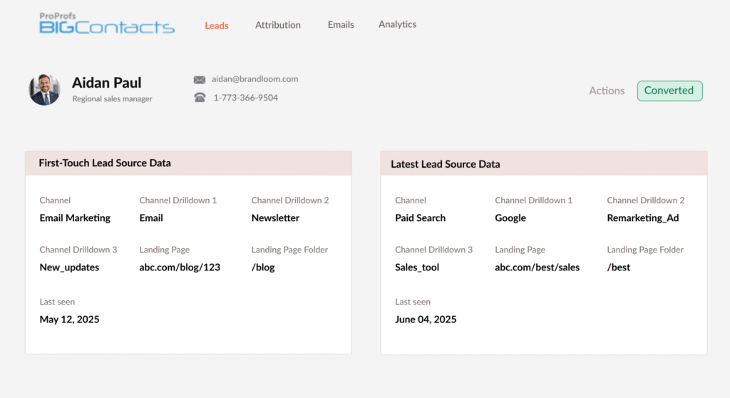 bigcontacts CRM utm parameters tracking