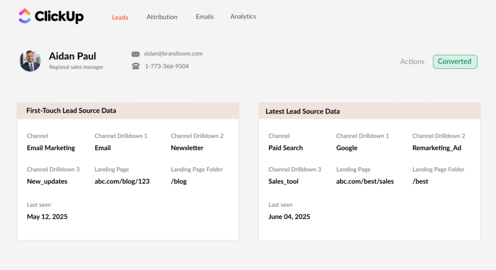 clickup crm utm parameters tracking