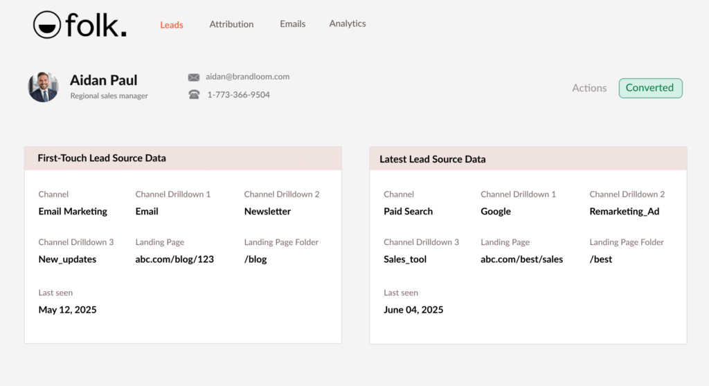 folk crm utm parameters tracking